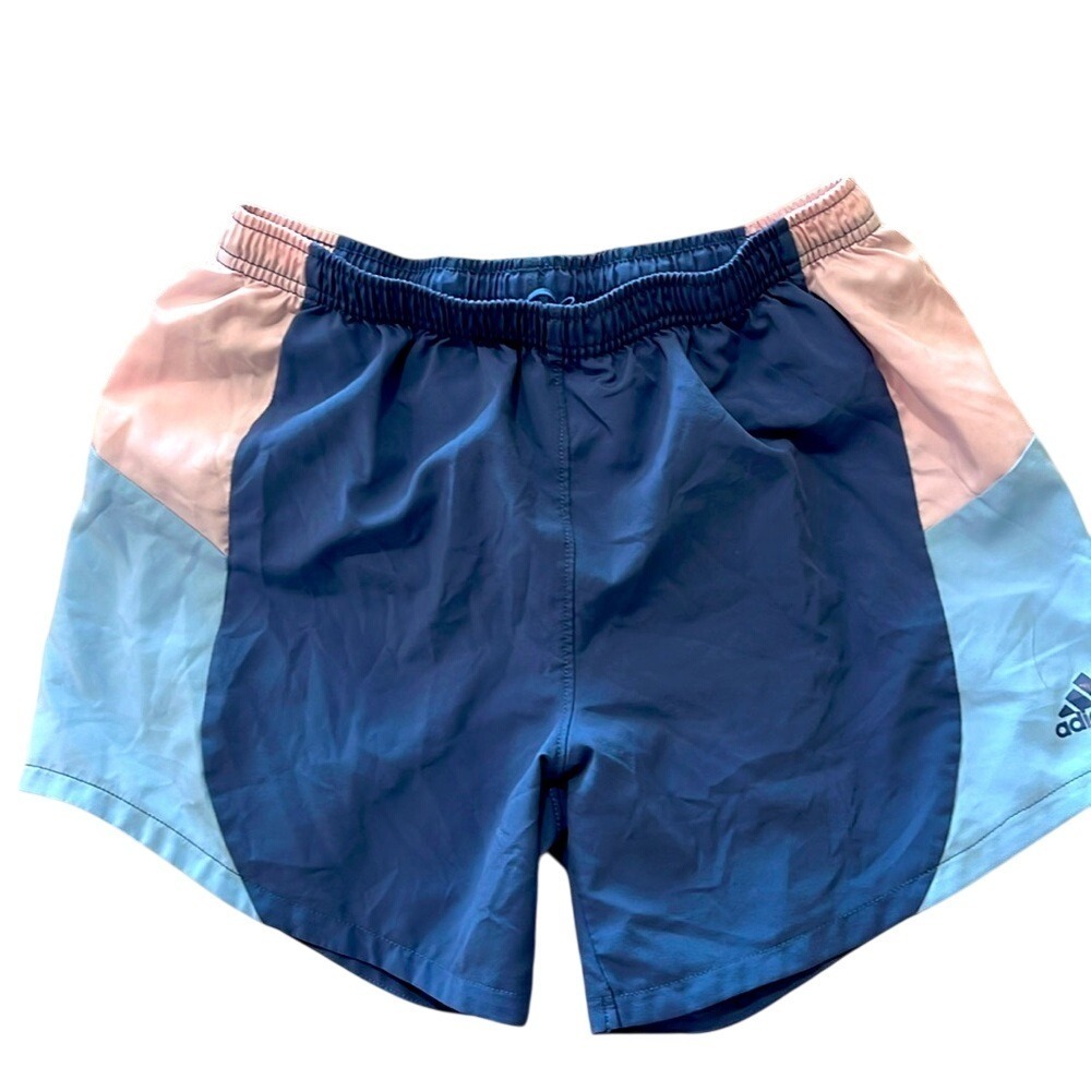 Adidas Women's Pink Blue Color Block Woven Running Exercise Biking Gym Shorts XL